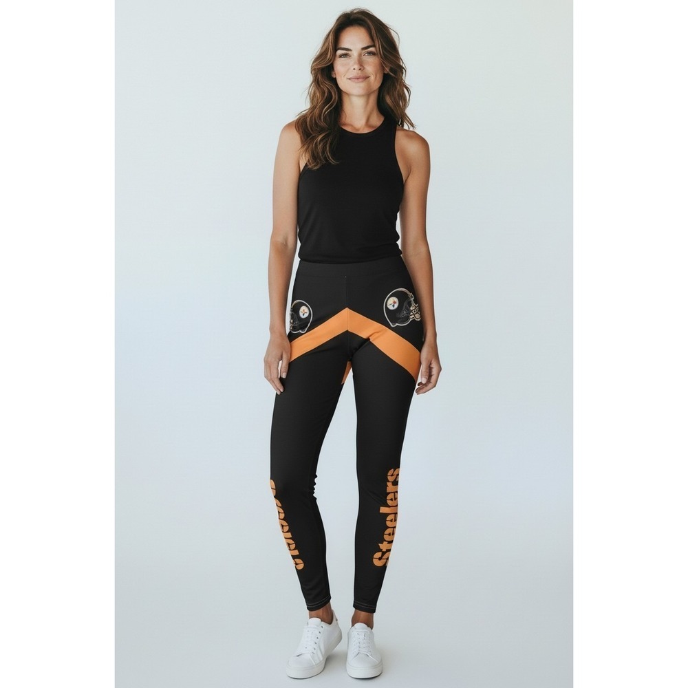 Pittsburgh Steelers FOOTBALL Leggings Pants Women SZ S Black Yellow‎ STRETCHY